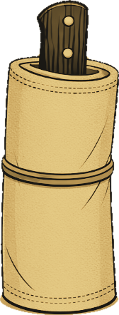 Knife rolled in a tea towel secured with a rubber band
