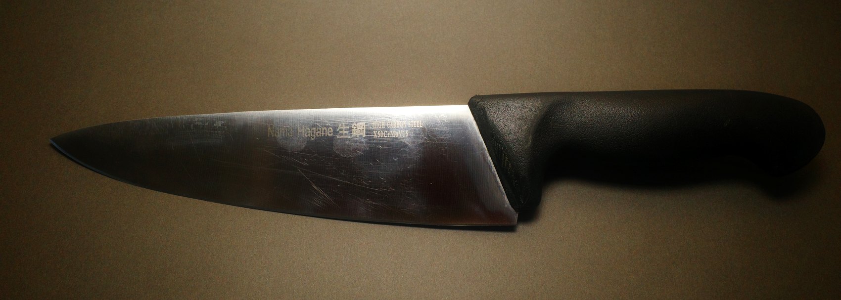 The same chef knife after sharpening and polishing