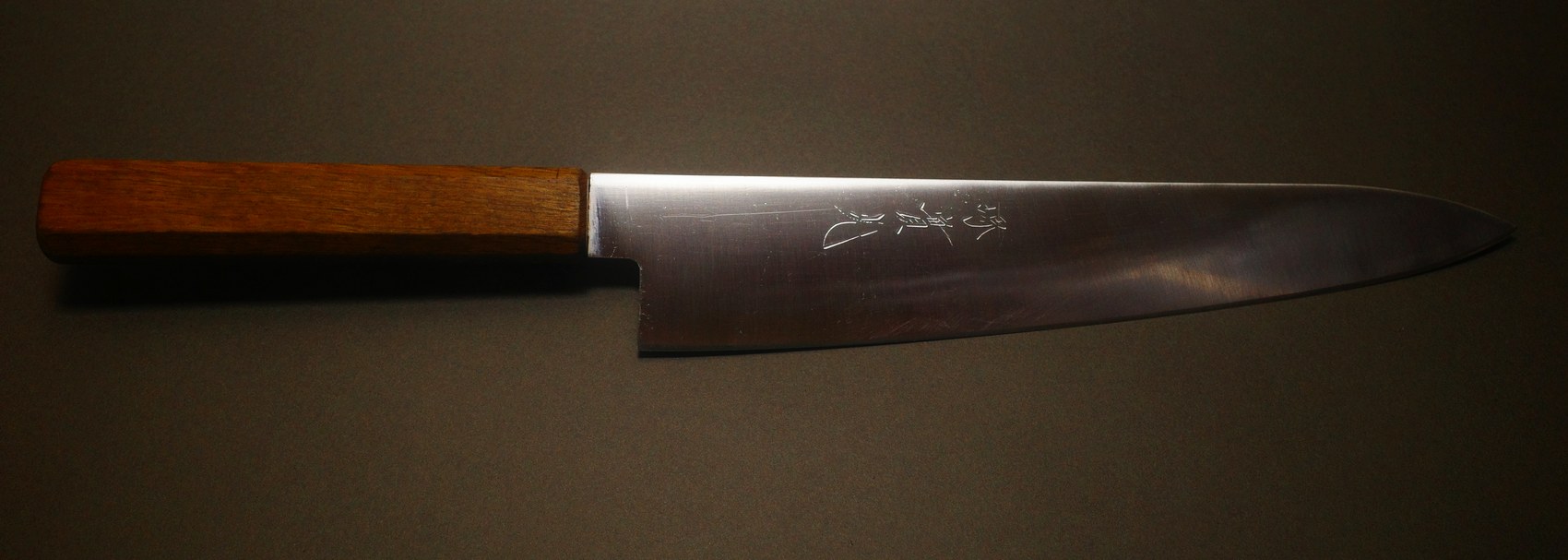 The same gyuto after sharpening, blade clean and the edge restored